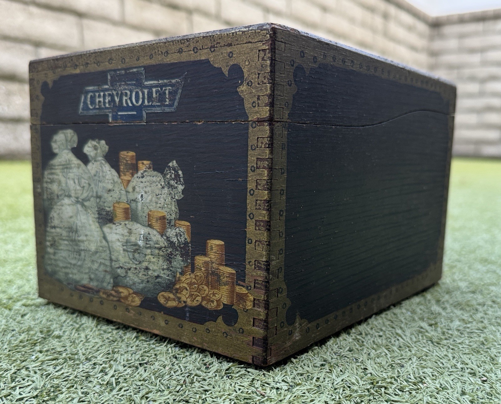 Vintage 1920s Chevrolet Dealership Wooden 3-Point Owner Follow-Up File Box Chest