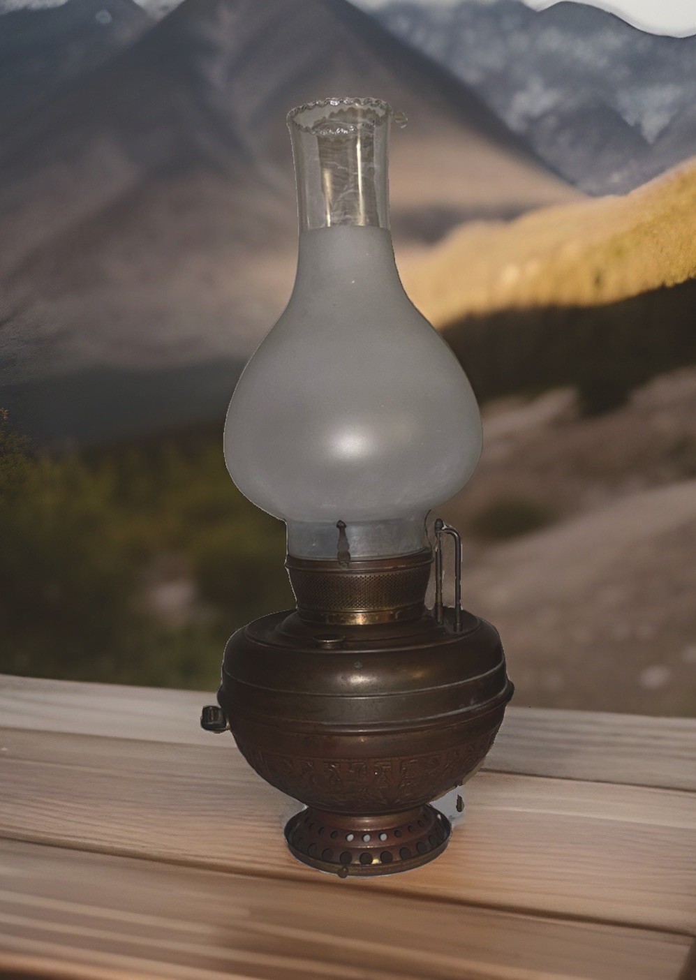 Antique Edward Miller & Co Paraffin Kerosene Brass Lamp With Frosted Chimney