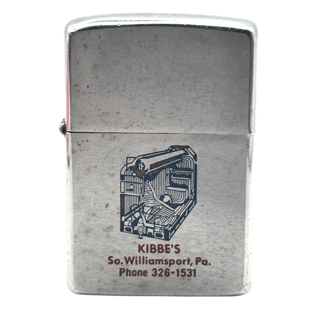 1975 Zippo KIBBE'S Machines South Williamsport PA Chrome Lighter Needs Flint