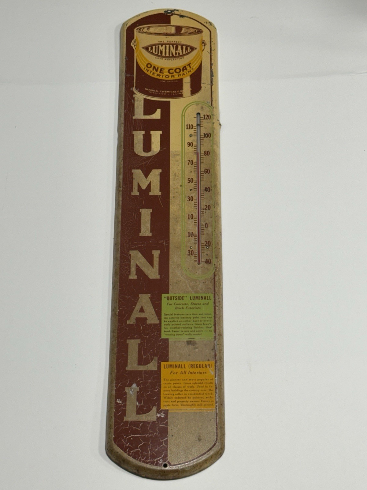 vintage metal advertising thermometer for Luminall Paint Co. Chicago 40’s/50’s