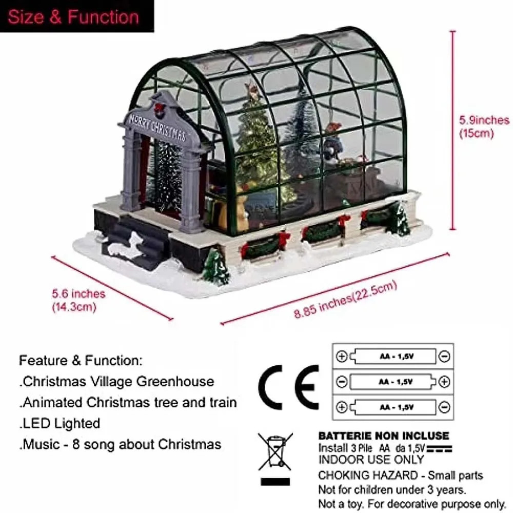 Lighted Christmas Village Greenhouse Animated Musical Collectible Holiday Decor