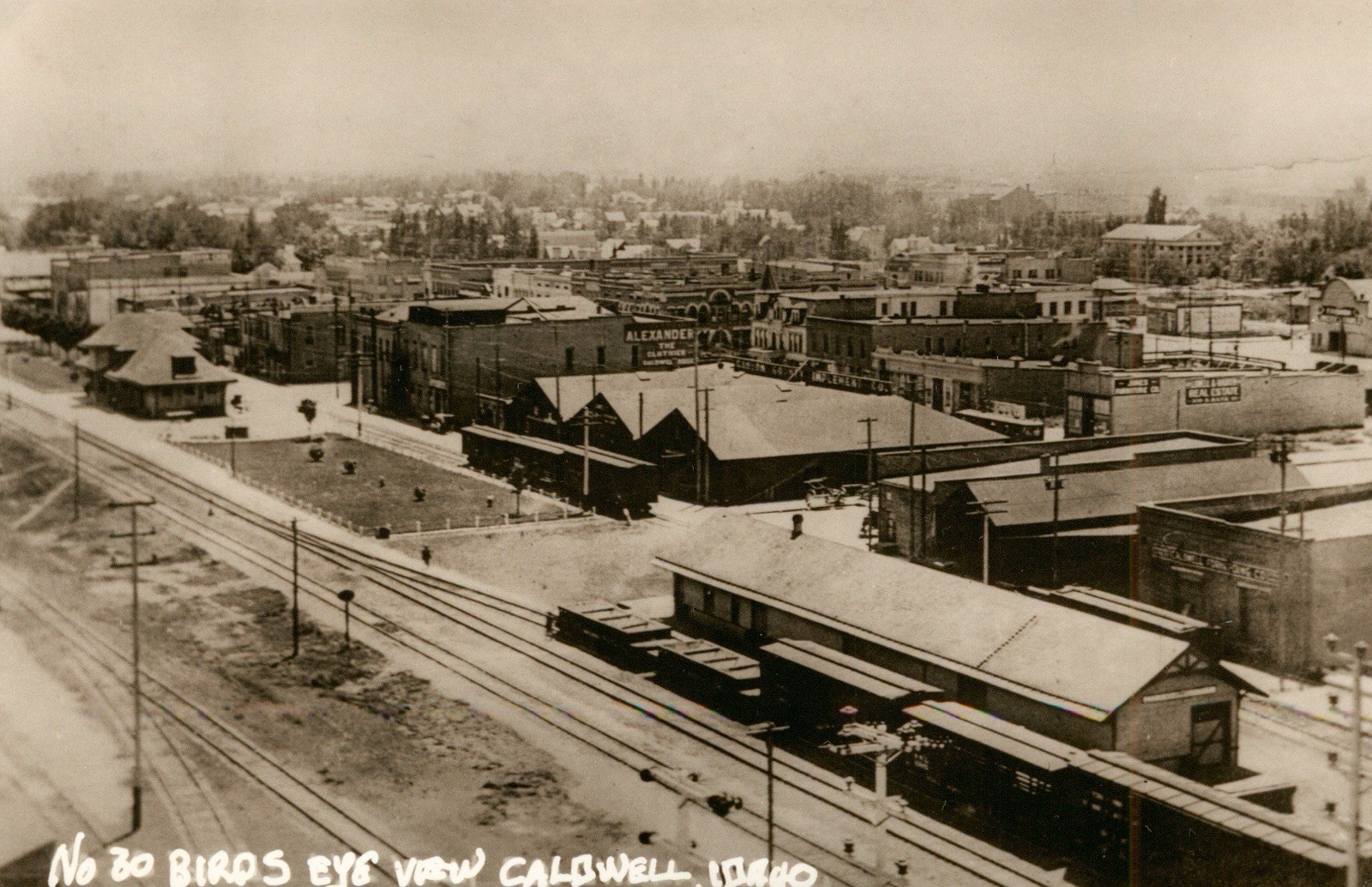 Caldwell, Idaho Aerial Early View of Railroad Tracks RPPC Postcard c1911 N