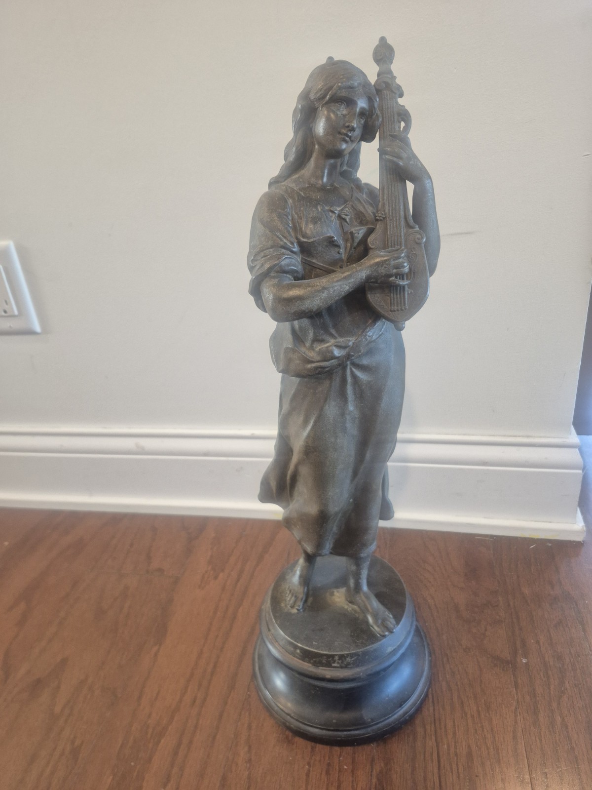 Antique French Bronze Spelter Women playing a mandolin. 1800\'s 21\