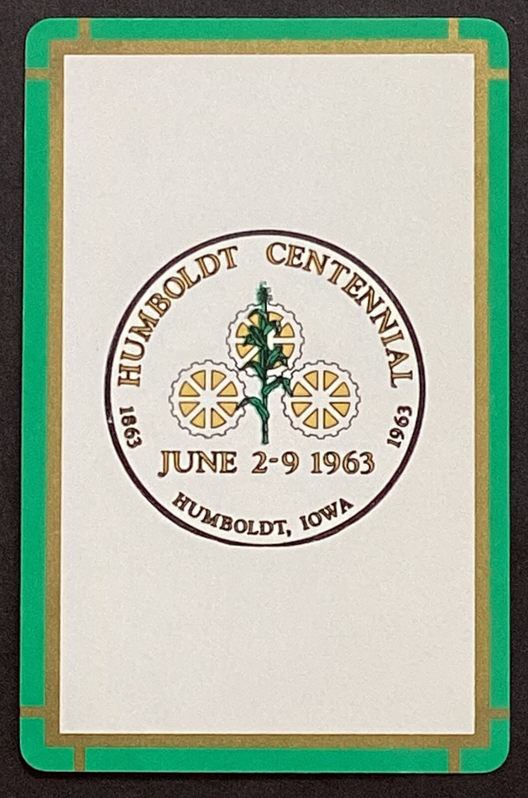 Humboldt Iowa Centennial Vintage 1963 Single Swap Playing Card 5 Clubs
