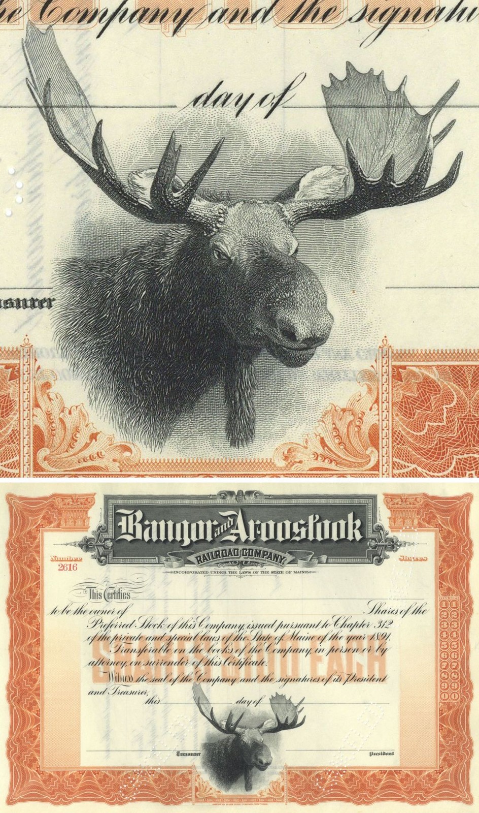 Bangor and Aroostook Railroad - Gorgeous Moose Vignette - circa 1890\'s Unissue