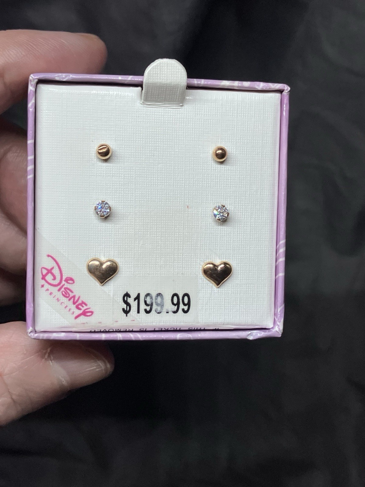 Childrens Disney princess 14kt 3 pair earrings set New in box w orig tags.