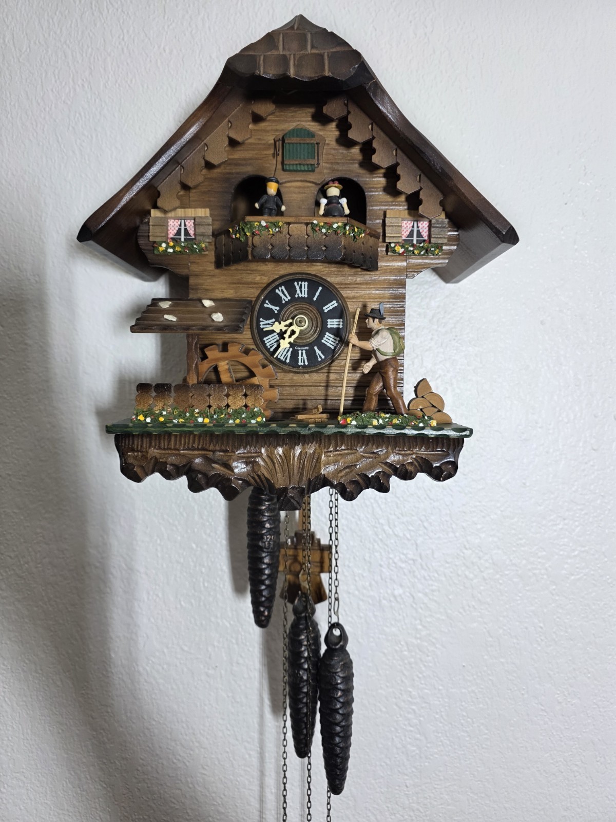 VINTAGE German Animated Bellringer Musical Cuckoo Clock/Waterwheel &Dancers EXC