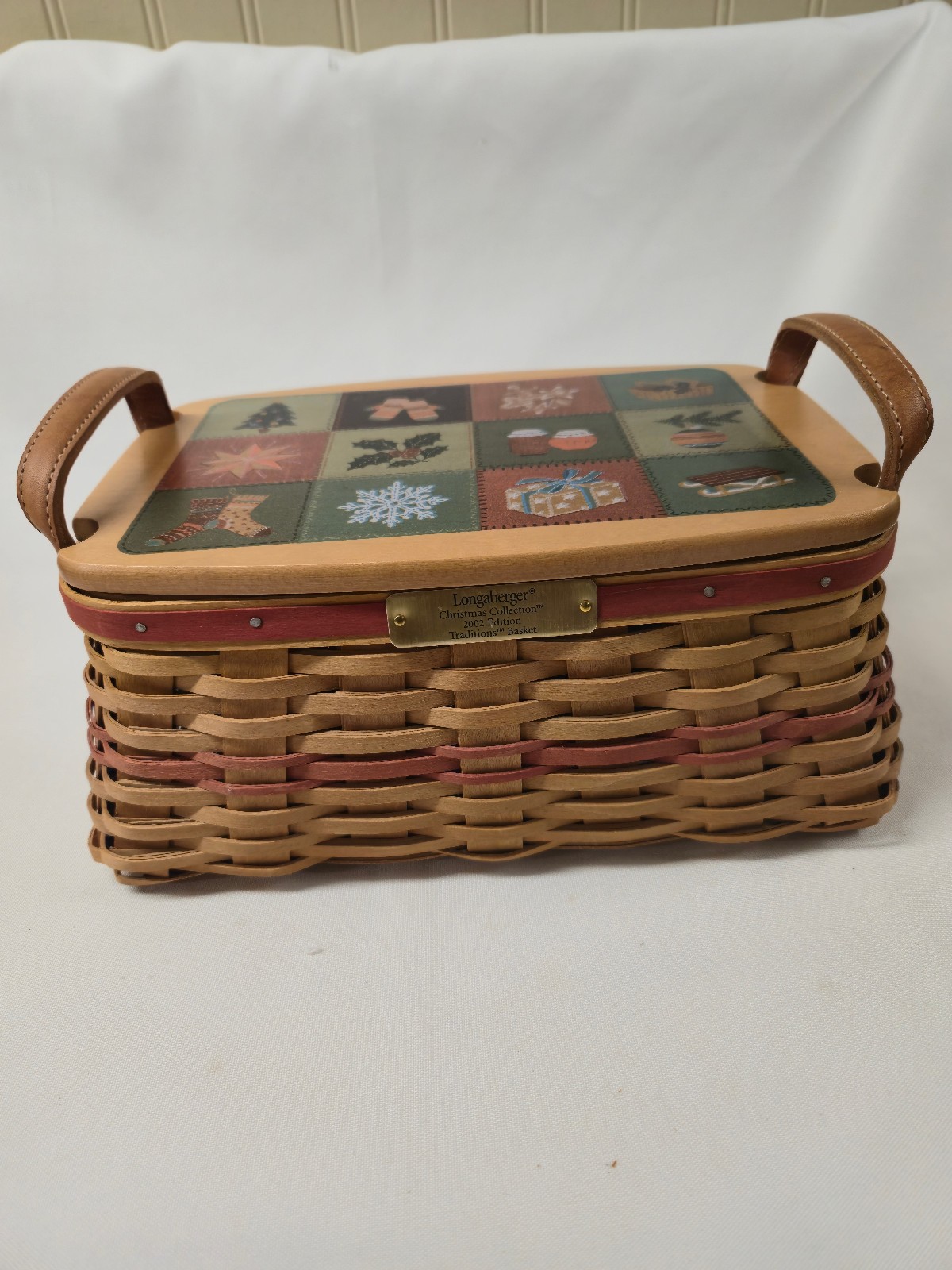 Vtg Longaberger 2002 Christmas Collection Traditions Basket w/ Lid  & Protector