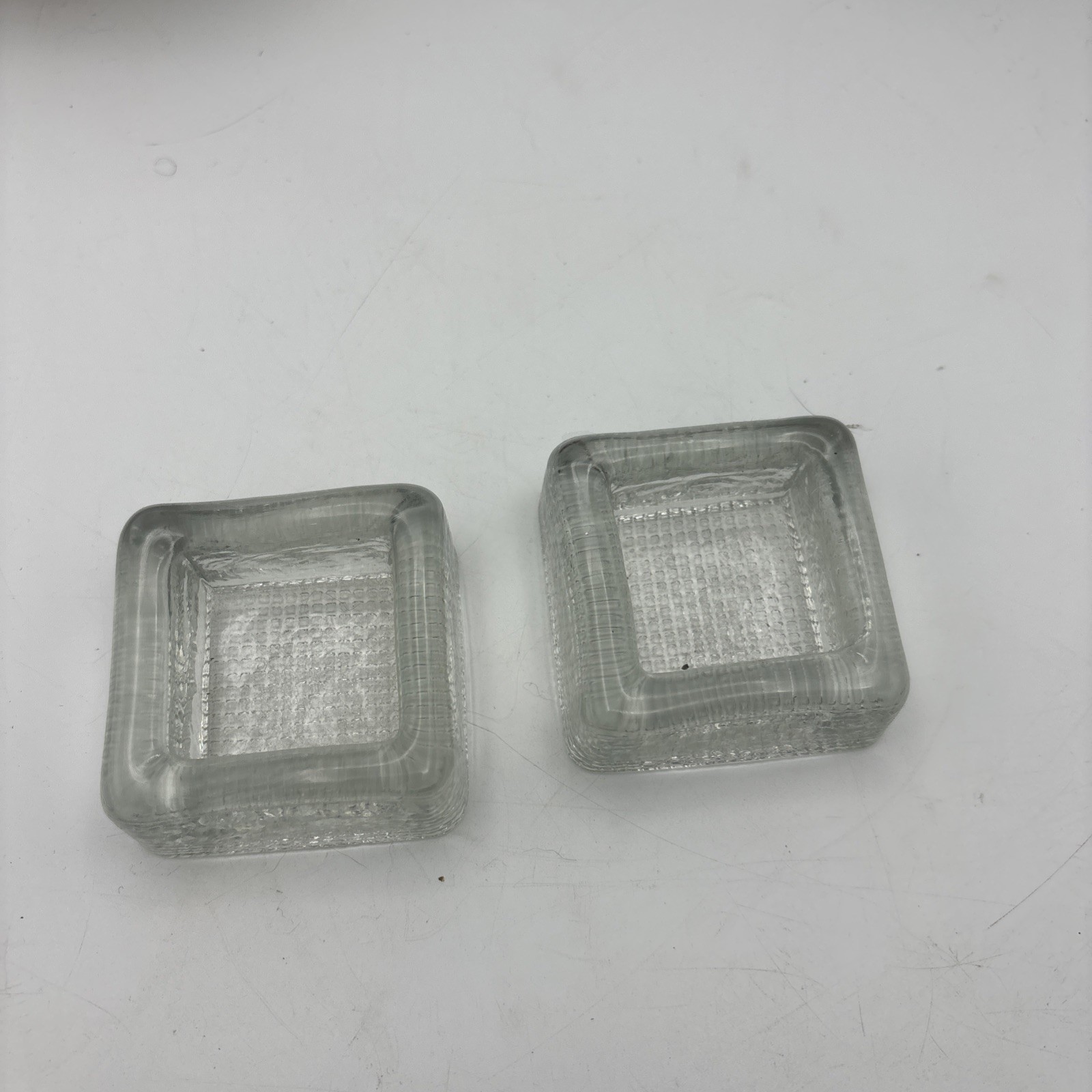 vintage square heavy crystal Ice cube ashtray Set Of 2