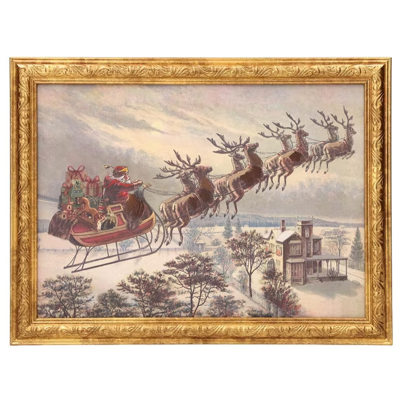 Santa s Sleigh Framed Christmas Wall Art, Multicolor, 12  x 9 , by Holiday Time