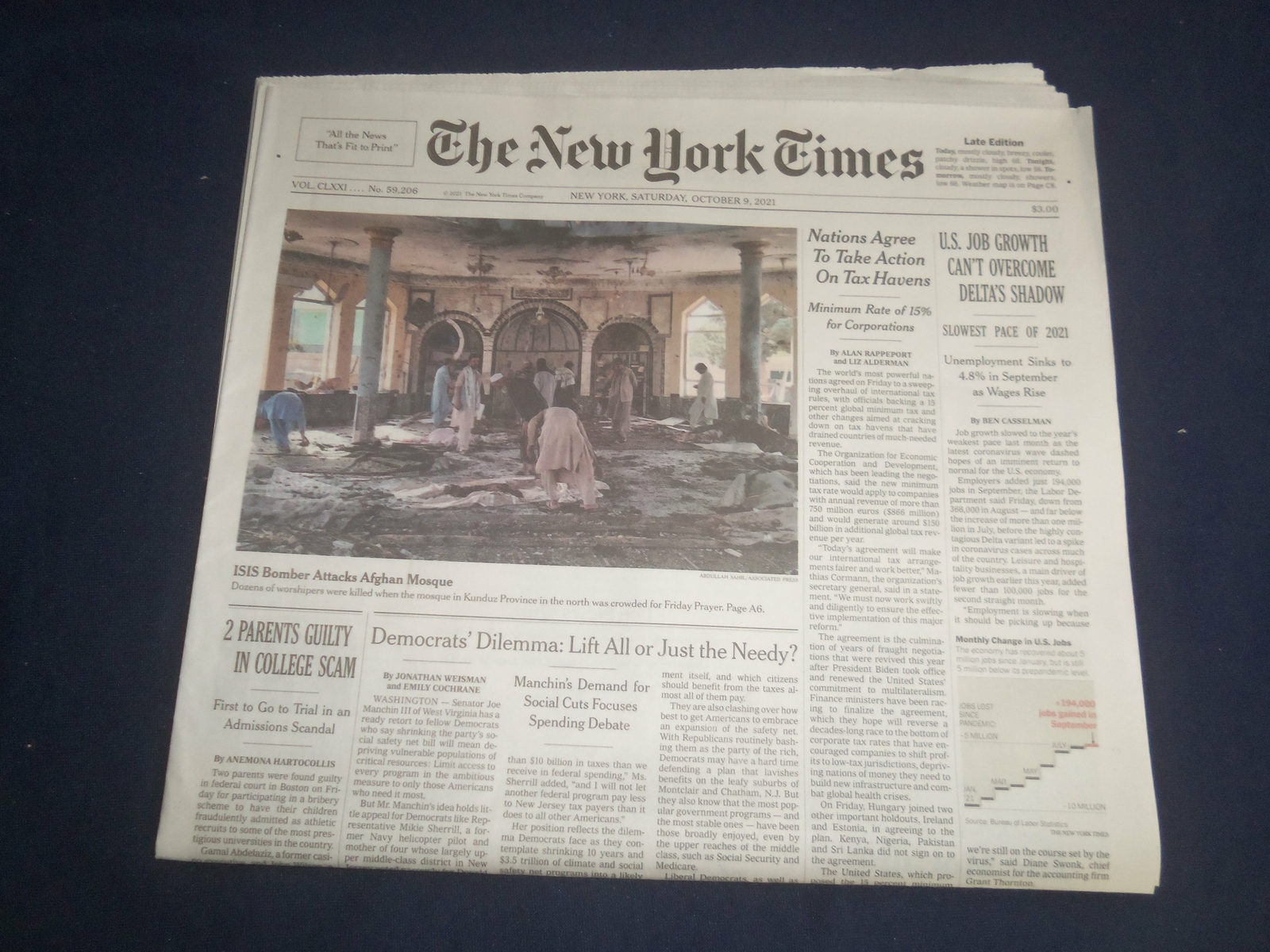2021 OCTOBER 9 NEW YORK TIMES - U.S. JOB GROWTH CAN\'T OVERCOME DELTA\'S SHADOW