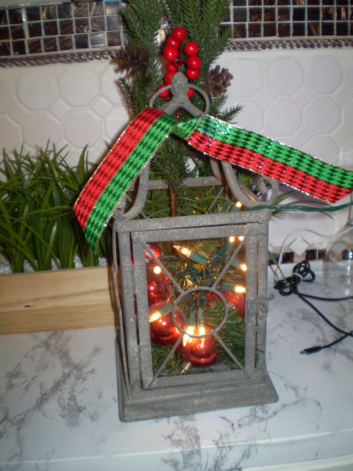 VINTAGE METAL AND GLASS LANTERN CHRISTMAS/FALL DECOR WITH DOOR