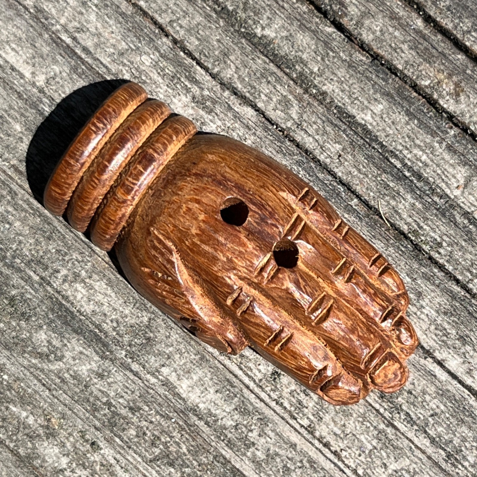 Carved Wooden Hand Button Vintage Unusual Wood Button NOS 1-9/16
