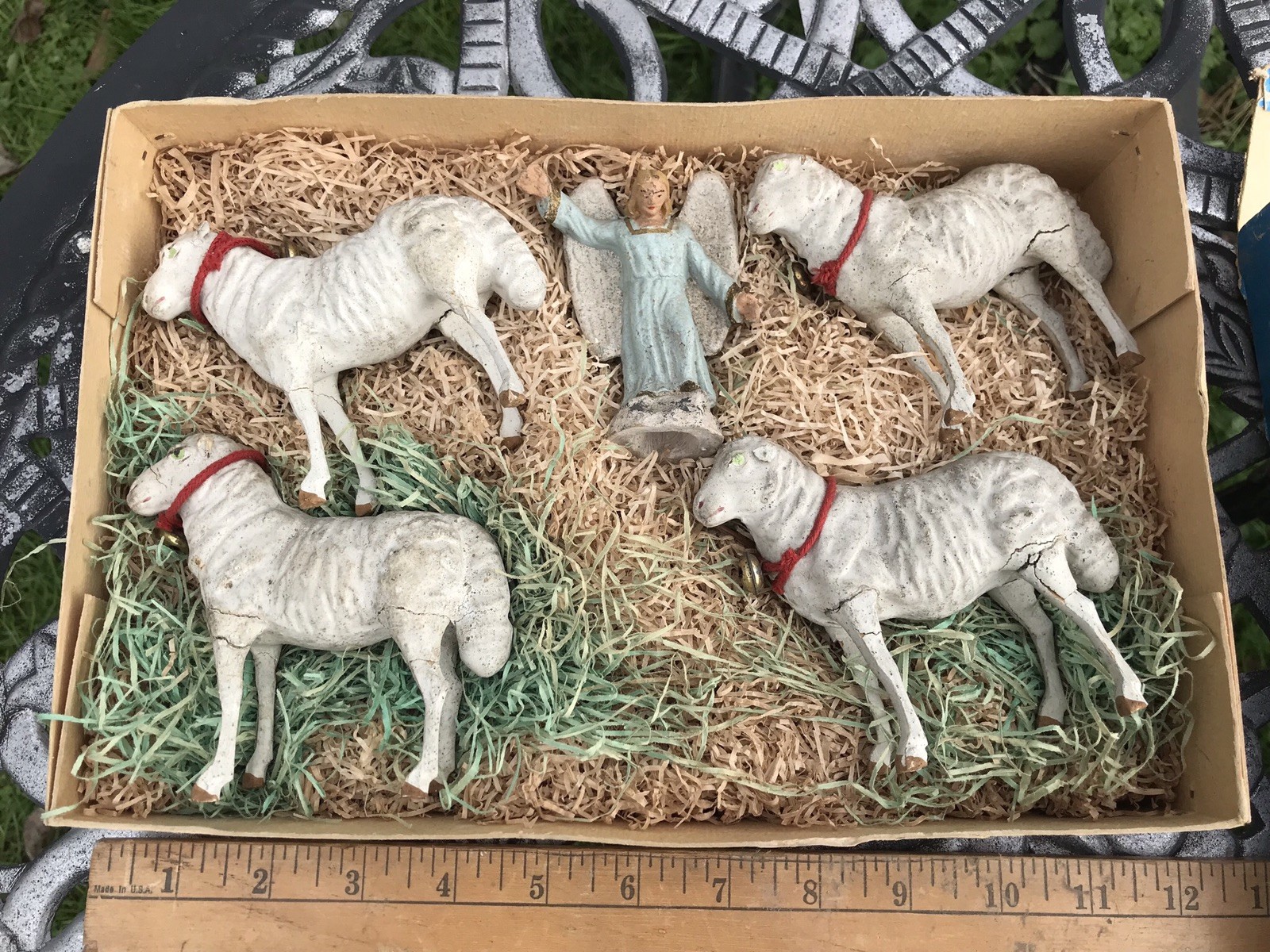 RARE Marolin Paper Figures Nazarene Style In Box Sheep & Angels Handmade  German