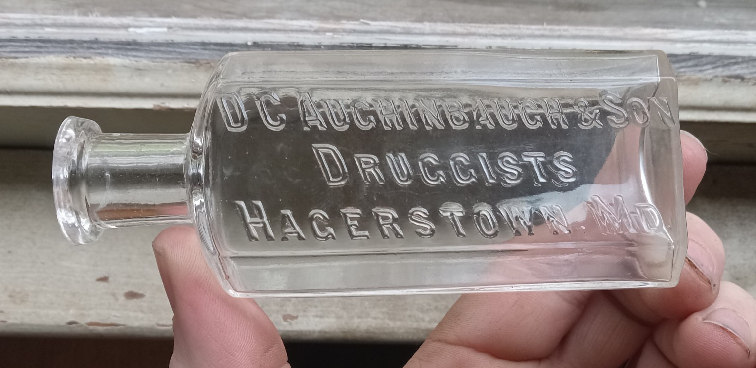 HAGERSTOWN,MD AUGHINBAUGH & SON DRUGGISTS 1880s PHARMACY DRUGSTORE BOTTLE