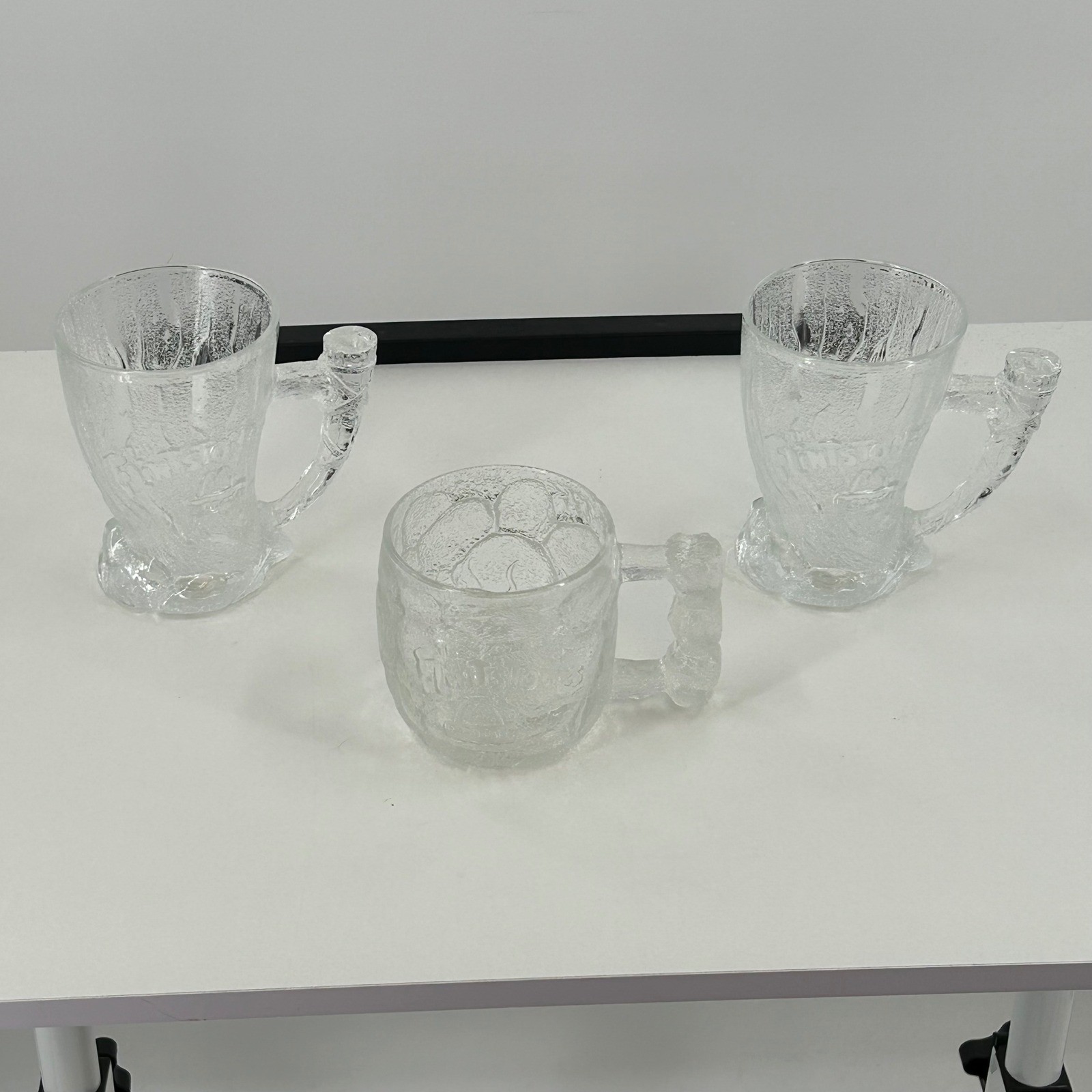 Vintage 1994 McDonalds Flintstones Glass Mugs Set of 3 RocDonalds Clear Textured