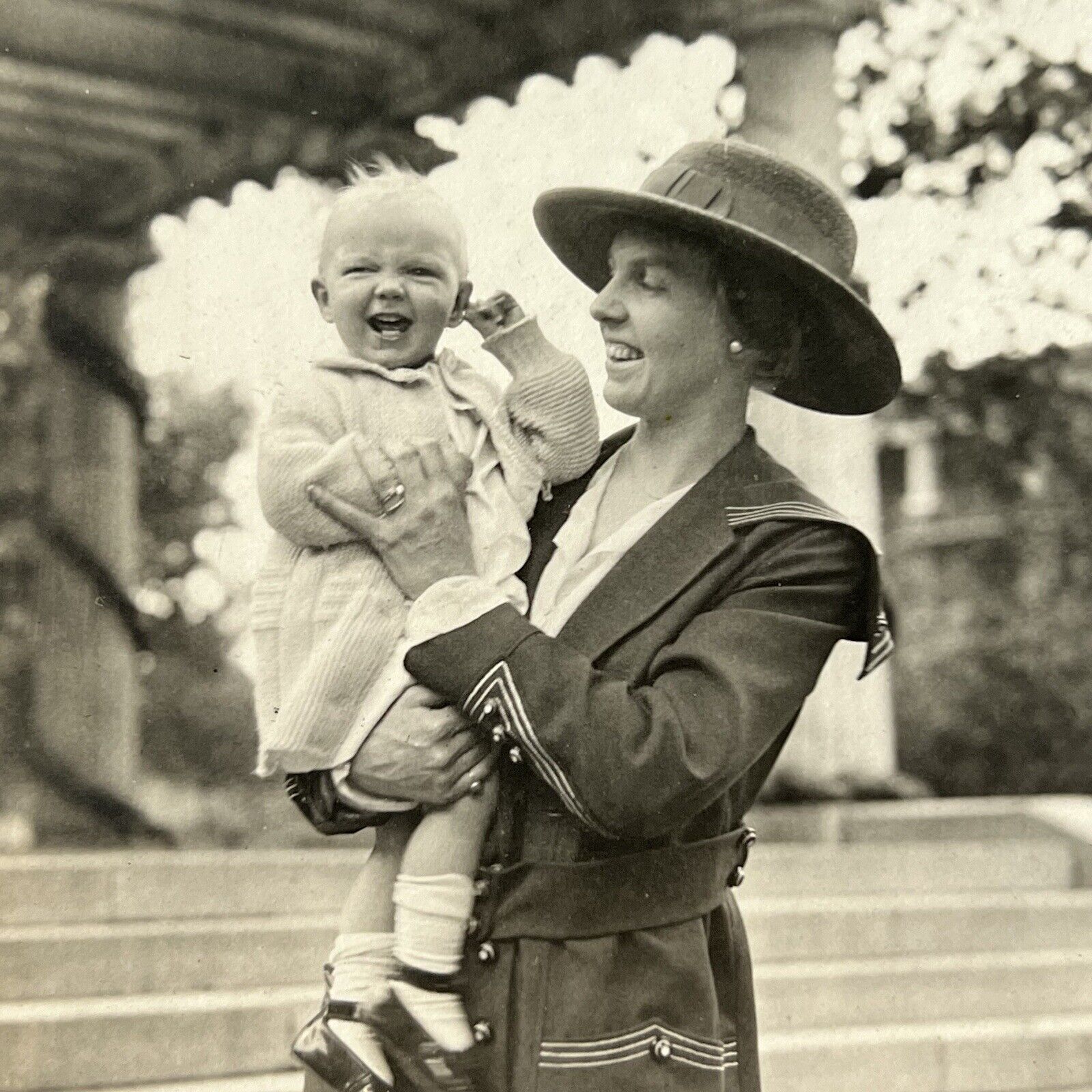 Vintage Snapshot Photograph Happy Woman Holding Baby A Joke On Mother - Ha Ha