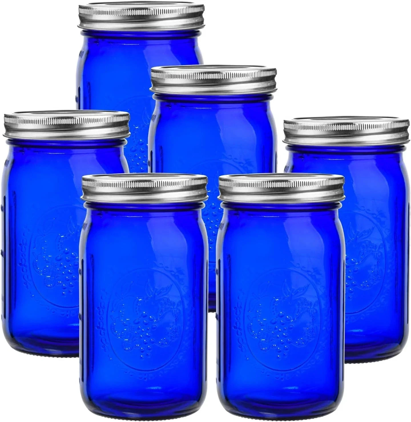 Share Blue Mason Jars Wide Mouth,6 Pack Cobalt Blue Colored Mason Jars 32 Oz Can