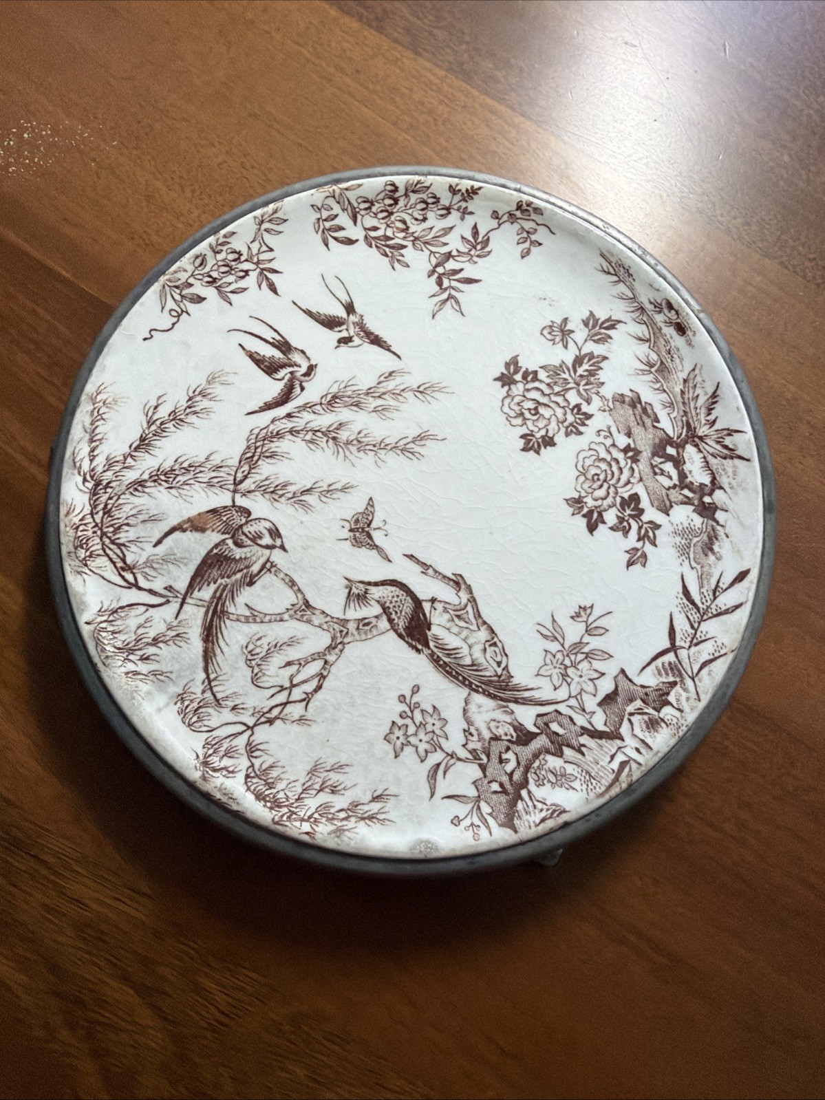 Antique Aesthetic Movement Brown Transferware Trivet Dunham & Sons Portland ME