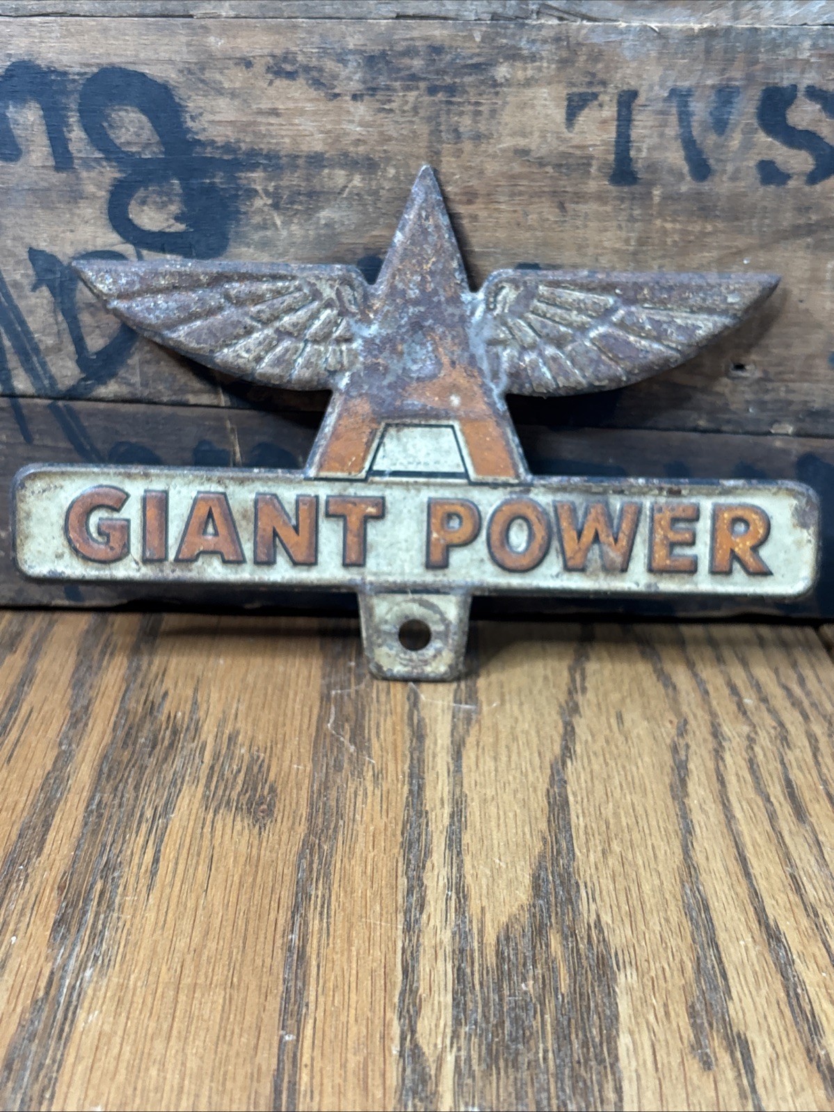 Vintage Original Flying A Giant Power License Plate Topper Sign Veedol Tydol Oil