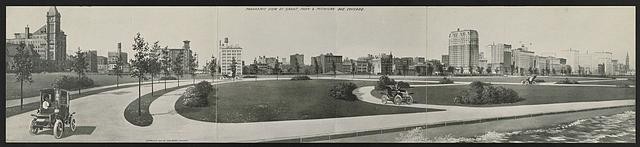 Photo:Chicago IL Grant Park Michigan Ave 1910s Automobiles Panoramic View