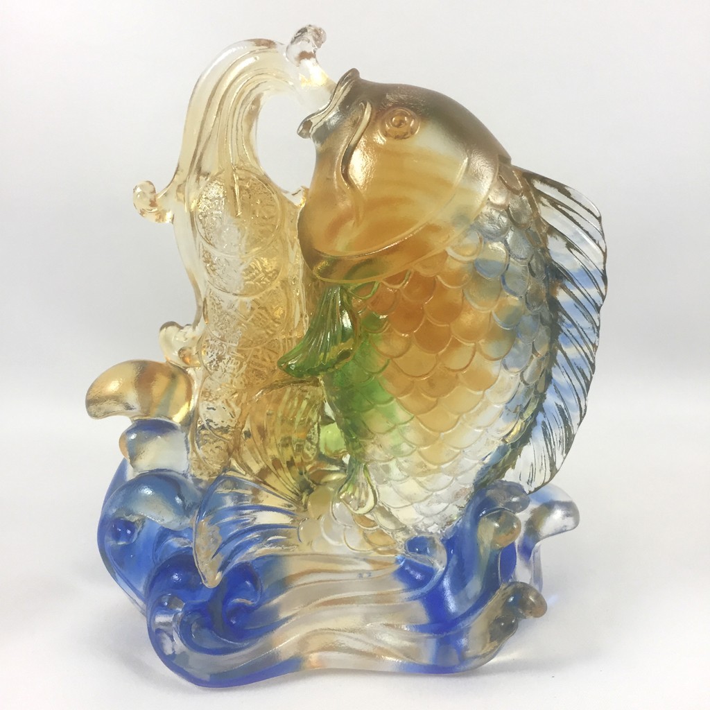 Liuli Crystal Glass Fortune Prosperity Fish, Feng Shui Home Decor Ornament