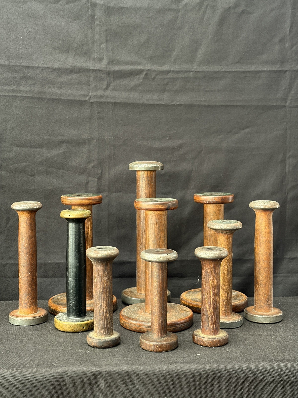 11 Vintage/Antique Woden Industrial Thread Spools - Assorted Sizes