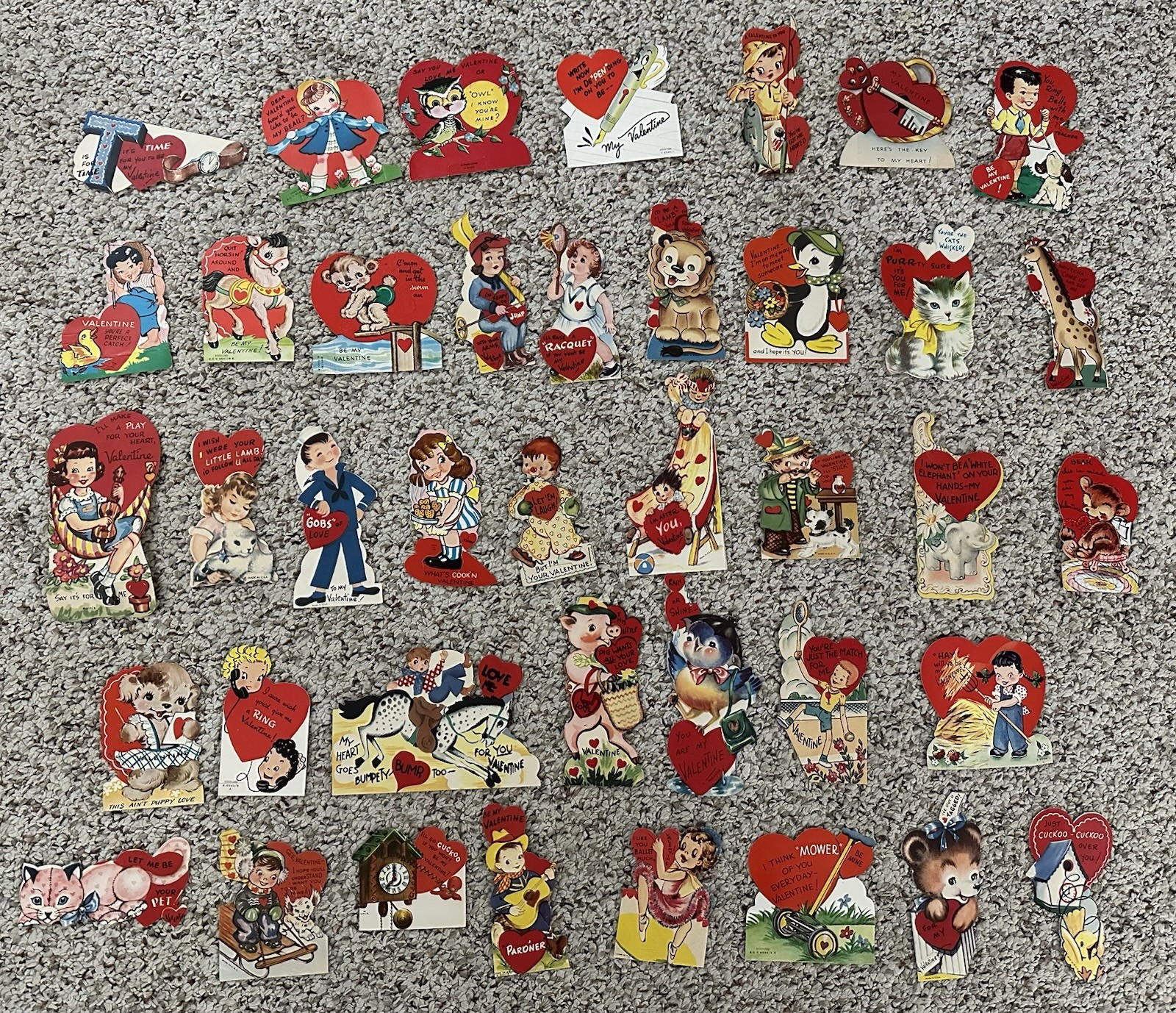 Lot Of Vintage Valentines Day Die Cut Cards 1950s Used Paper Ephemera 