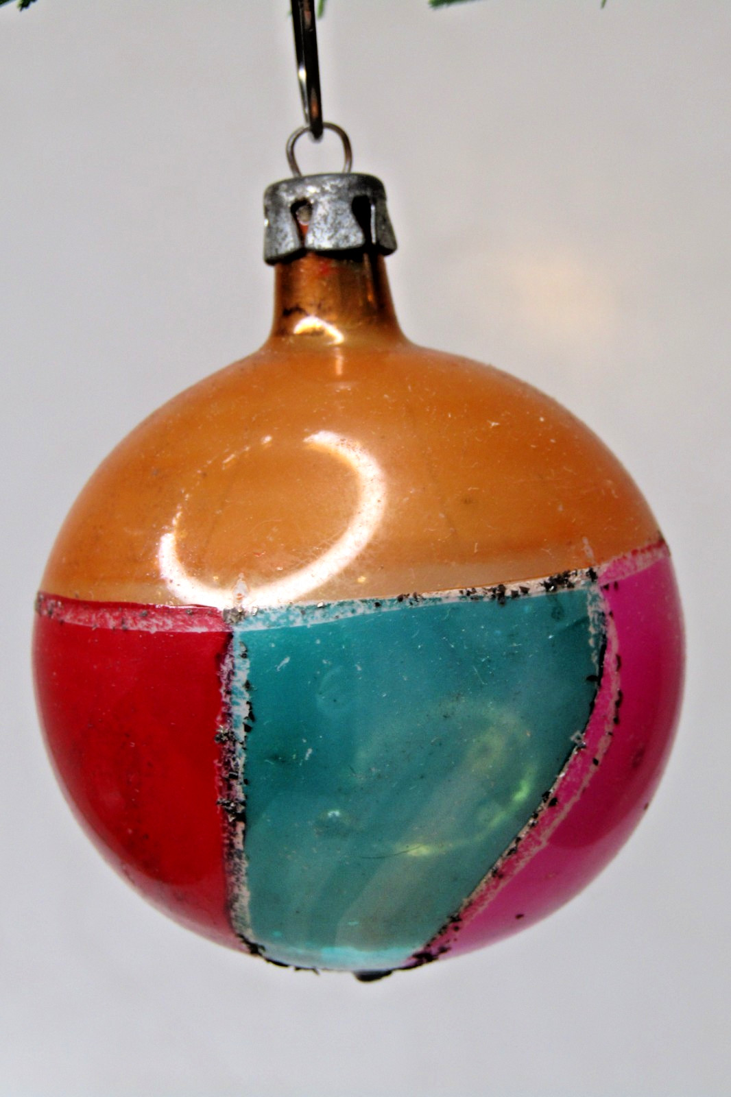 Vintage 50\'s Glass Glitter Harlequin BALL Christmas Ornament Fantasia Poland