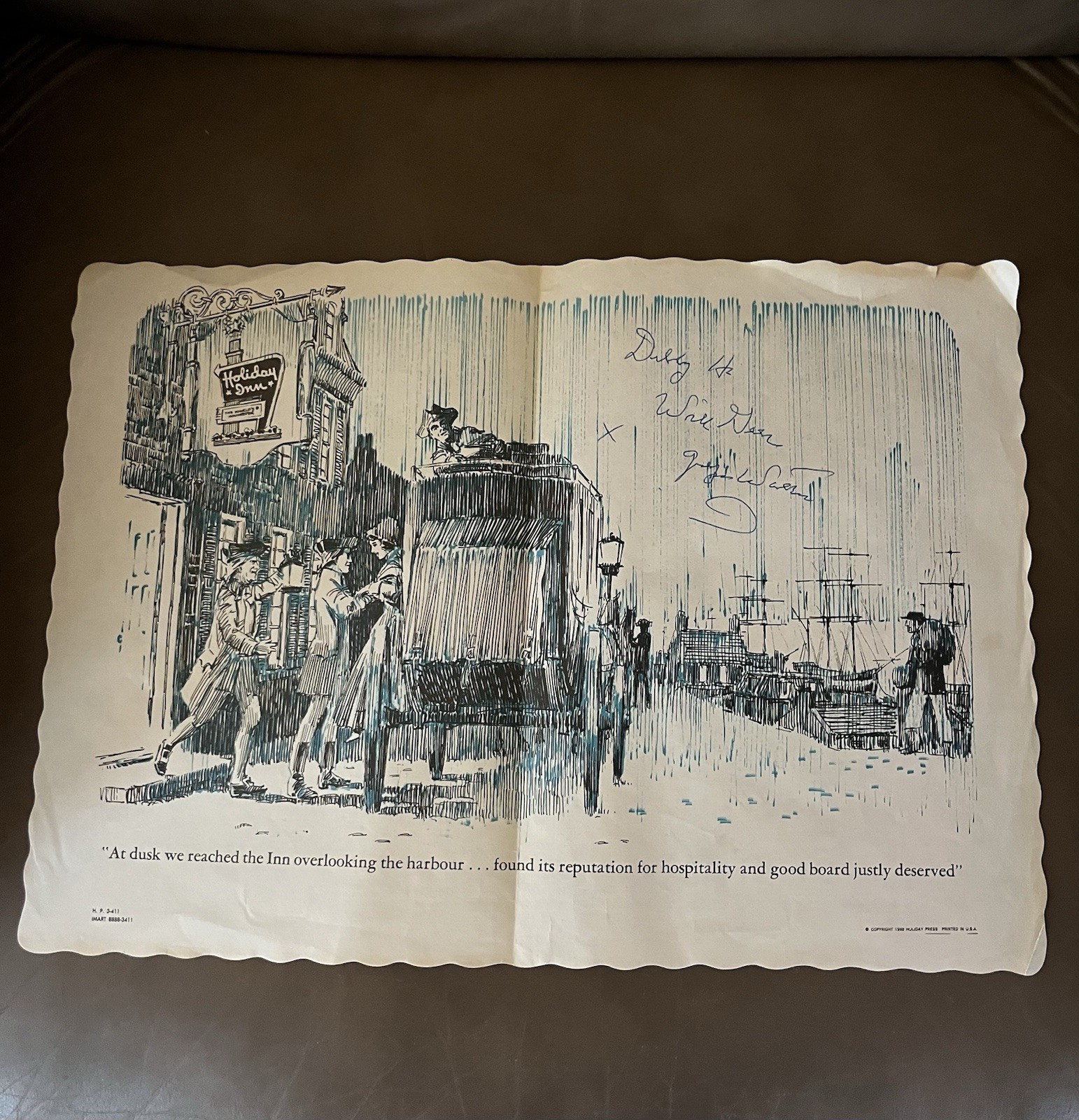 Will Geer (The Waltons) vintage signed Place mat from Holiday Inn Grandpa Walton