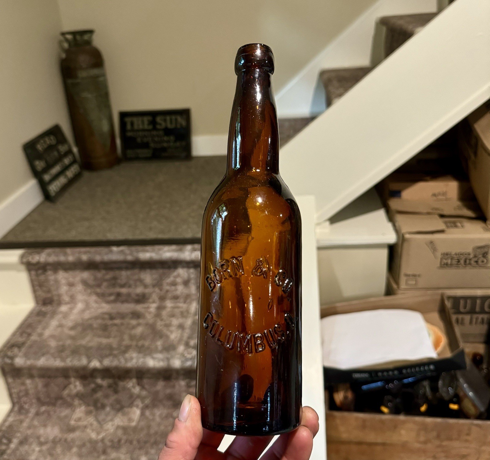 Born & Co Columbus OH Ohio Amber Emb Pre-Pro Loop Seal Beer Bottle 1890s Era