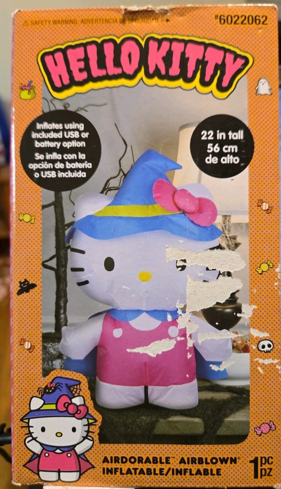 Halloween Inflatable Hello Kitty Witch, 2 Ft Tall, Pink and Blue Costume. NEW