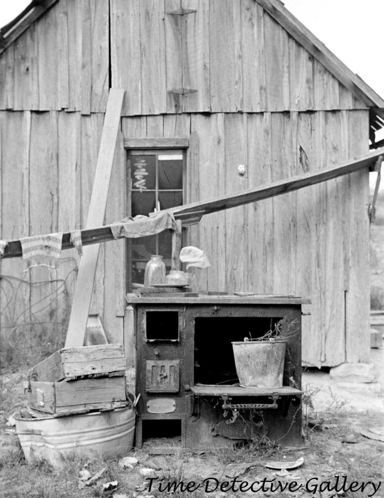 An Outdoor Farmhouse Kitchen - 1935 - Vintage Photo Print