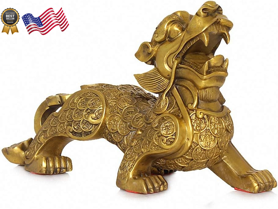 Large Size Feng Shui Golden Brass Pi Yao/Pi Xiu Wealth Porsperity Statue,Best