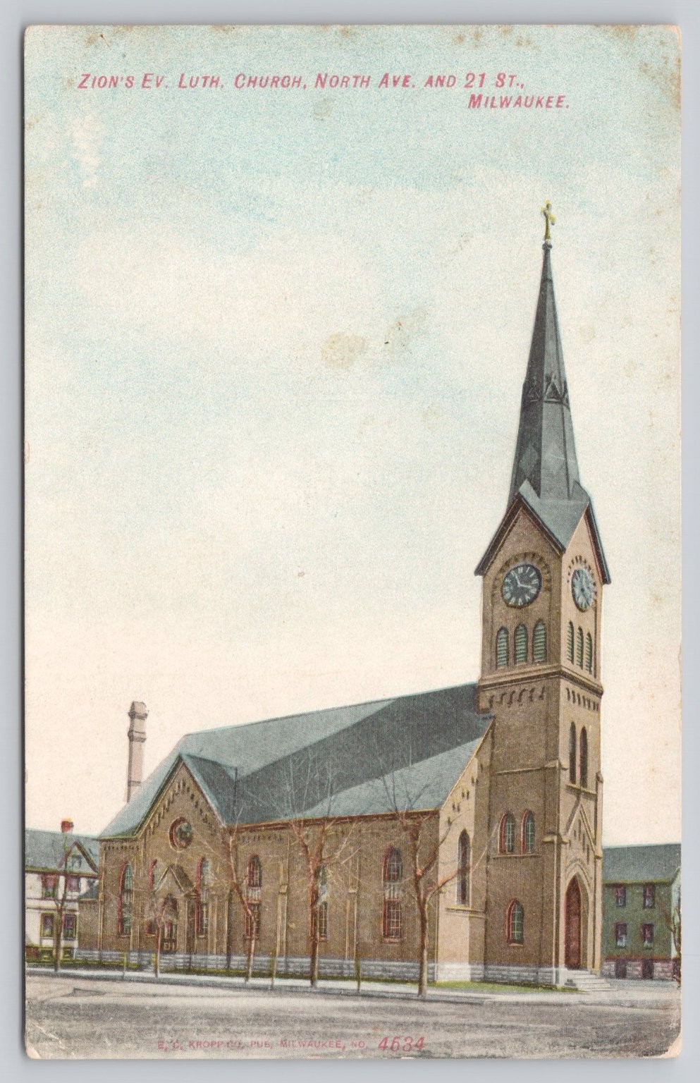 Zion's Ev. Lutheran Church Milwaukee WI Postcard c. 1910 E. C. Kropp