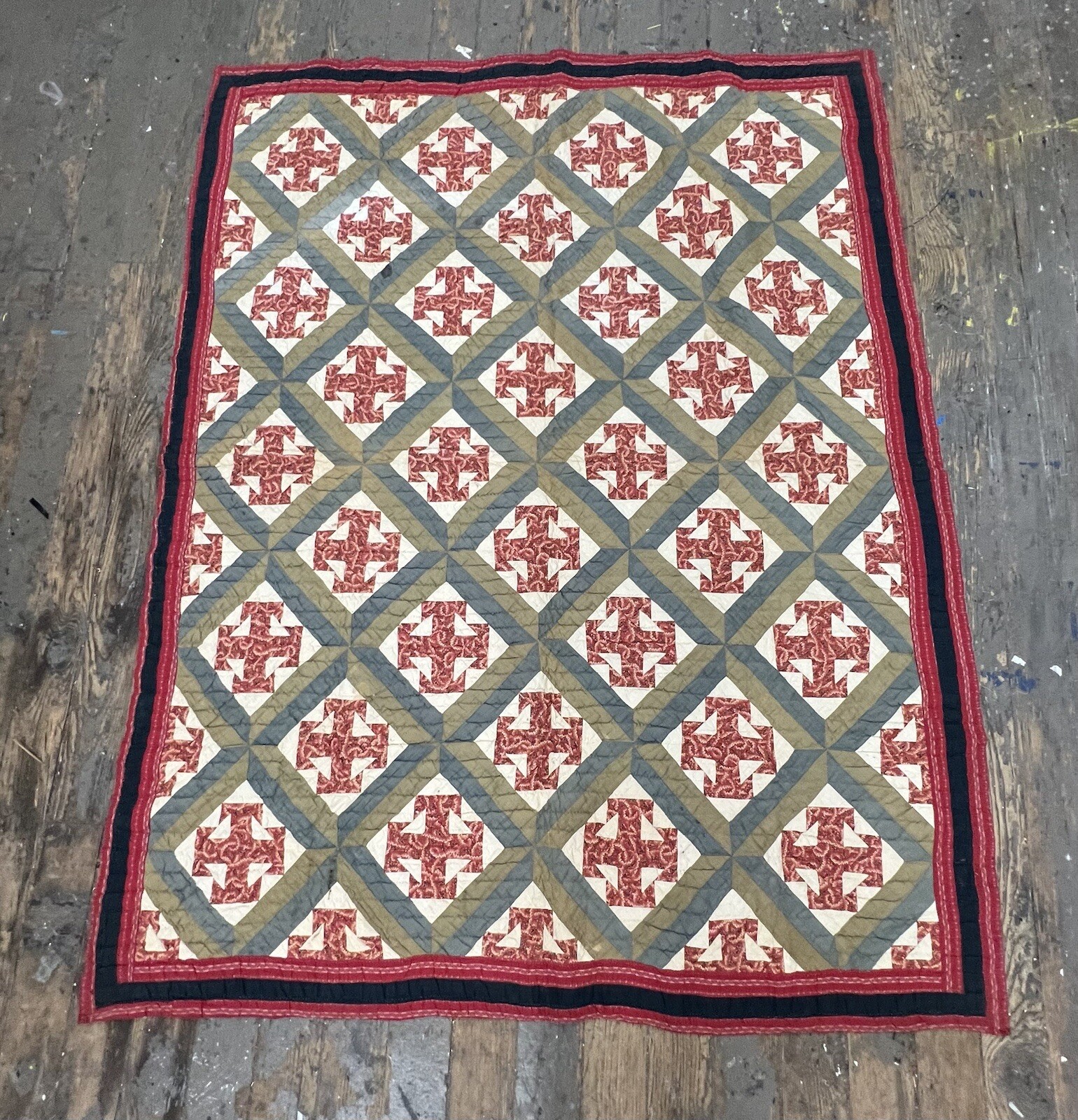 Antique Late 1800s Gorgeous Cross Double T Quilt 74\