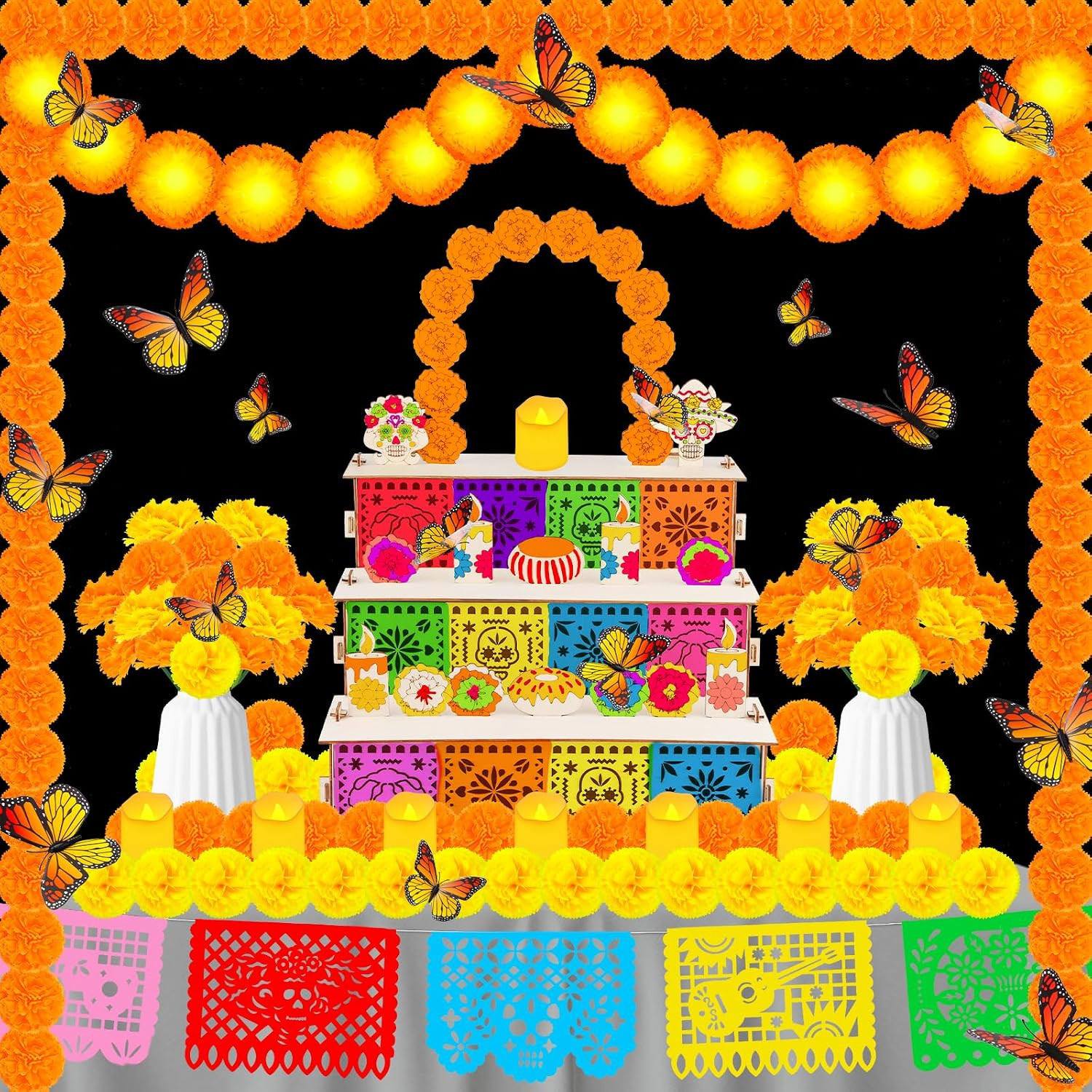 64 Pcs Dia De Los Muertos Altar Ofrenda Wooden Day of the Dead Ofrenda Altar wit