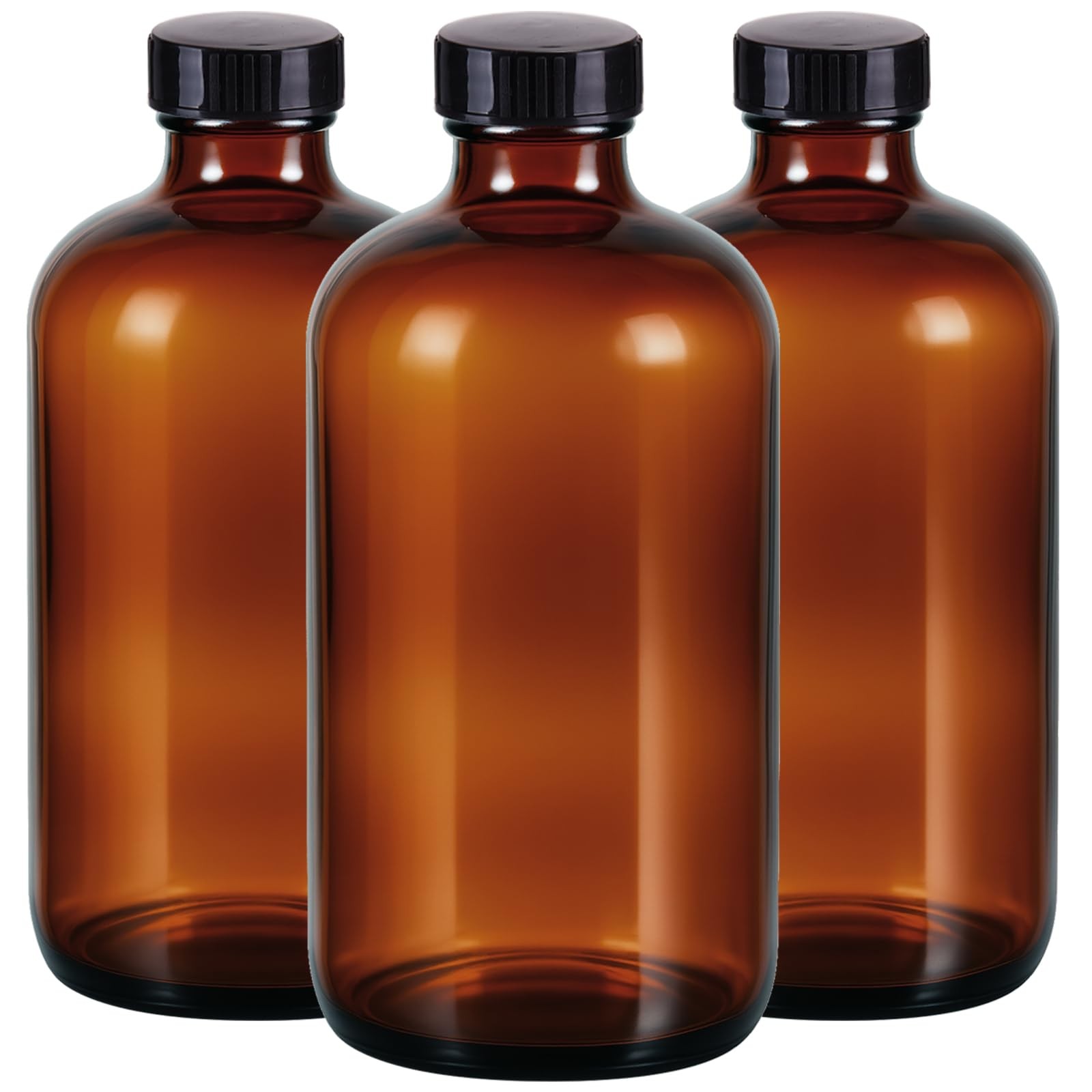 3 Pack,16 OZ Amber Glass Bottles Boston Round Sample Refillable Brown