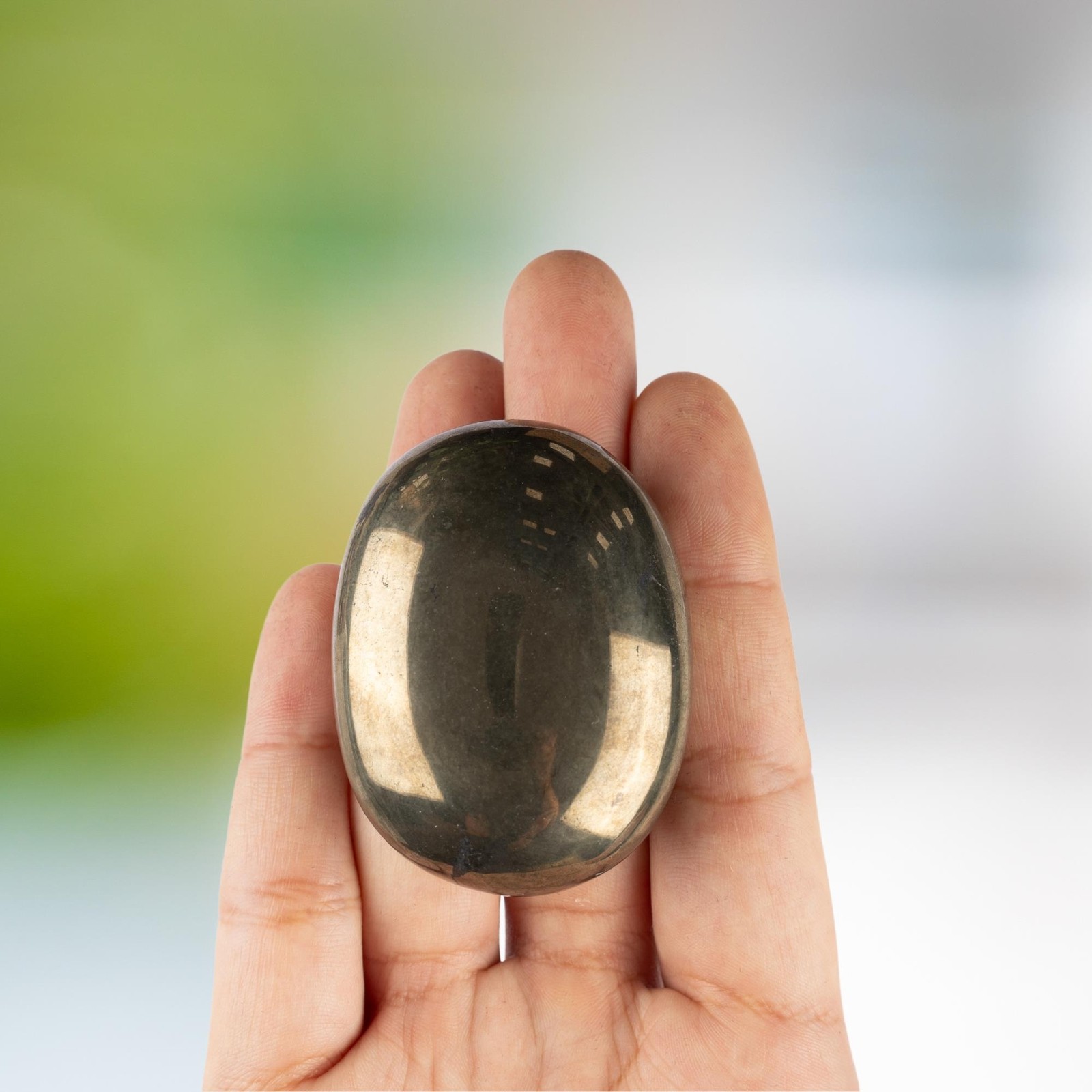 Pyrite Crystal Palm Stone for Anxiety Relief, Polished Worry Stone, Gift