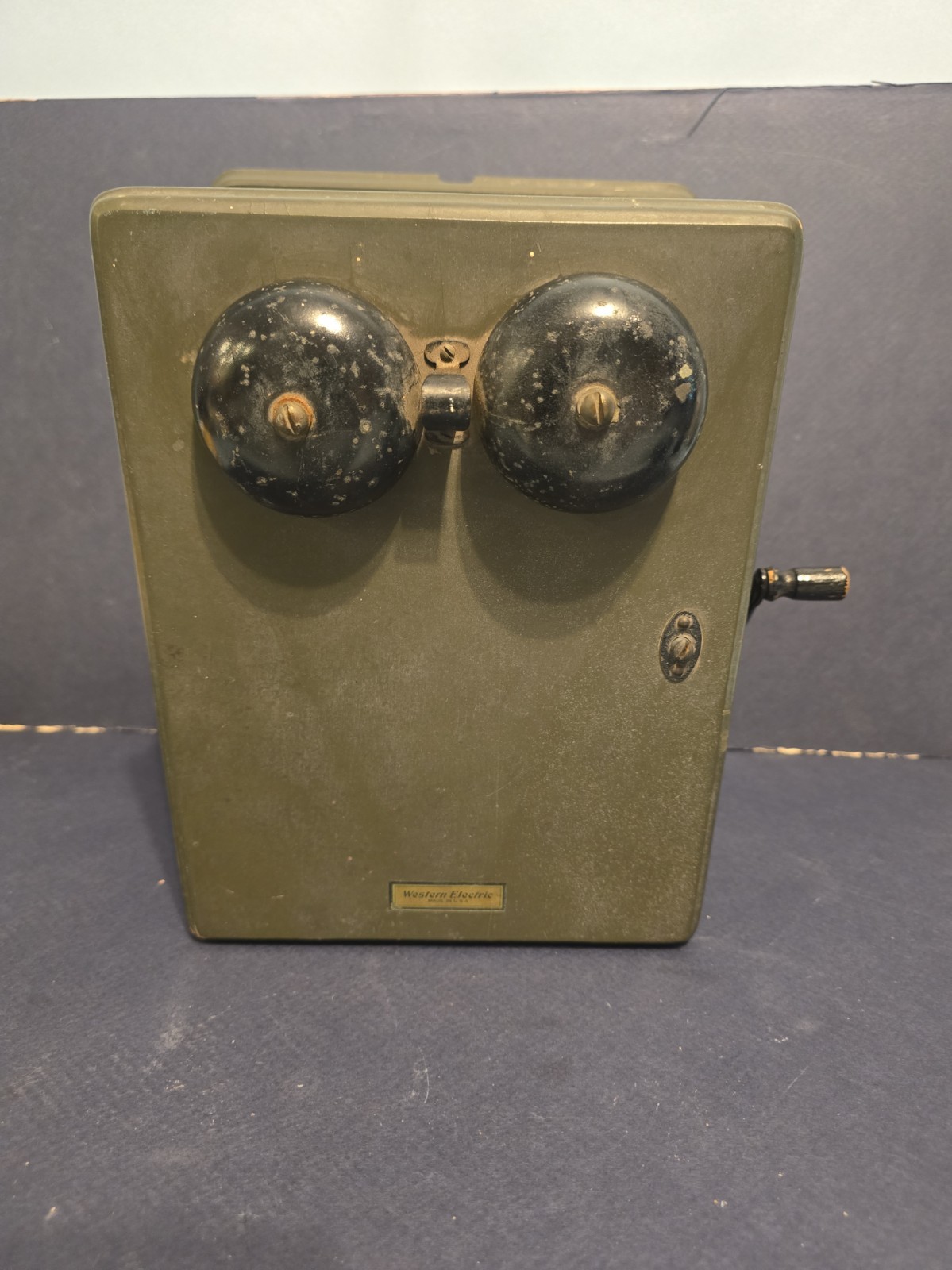 Vtg Western Electric Wood Hand Crank Military Army phone WWI WWII Telephone Box