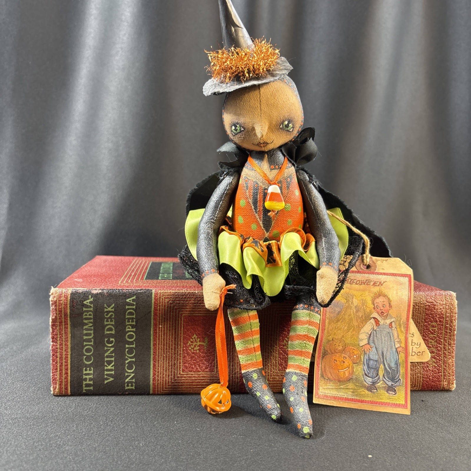 OoaK Robin Seeber Jointed Halloween Witch Signed Handmade Primitive Folk Art