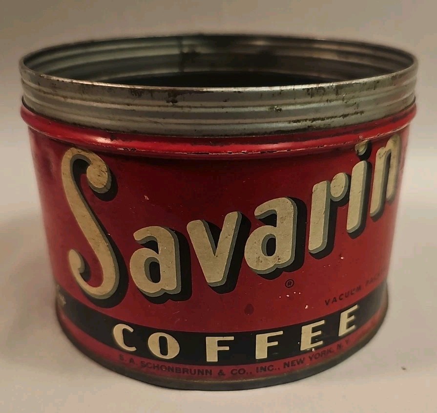 VINTAGE SAVARIN COFFEE TIN 1 LB CAN OLD ADVERTISING NO LID NICE SHAPE L@@K