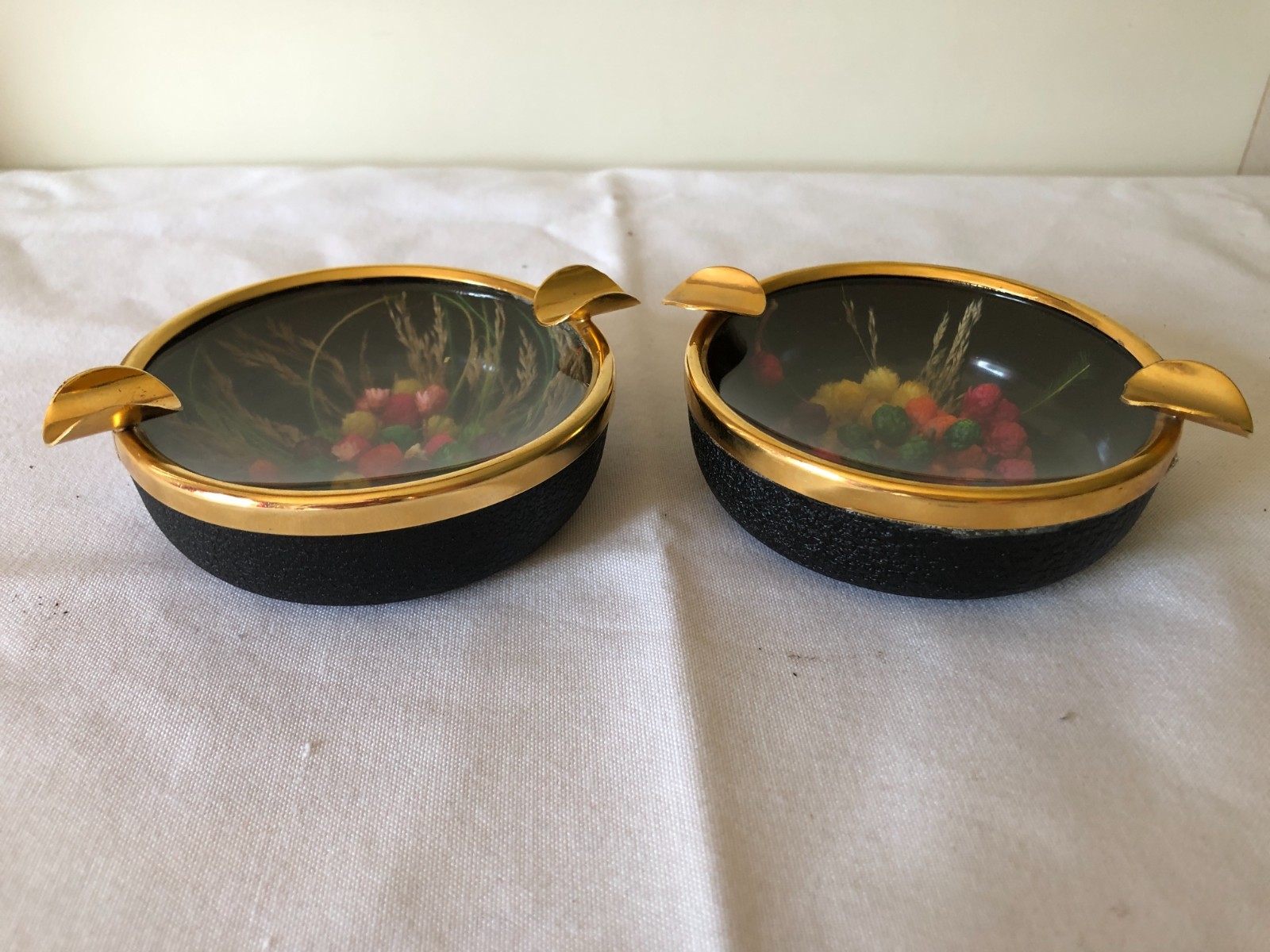 Vintage 1970's Handmade Decorative Trinket Dishes with Polished Brass Rim