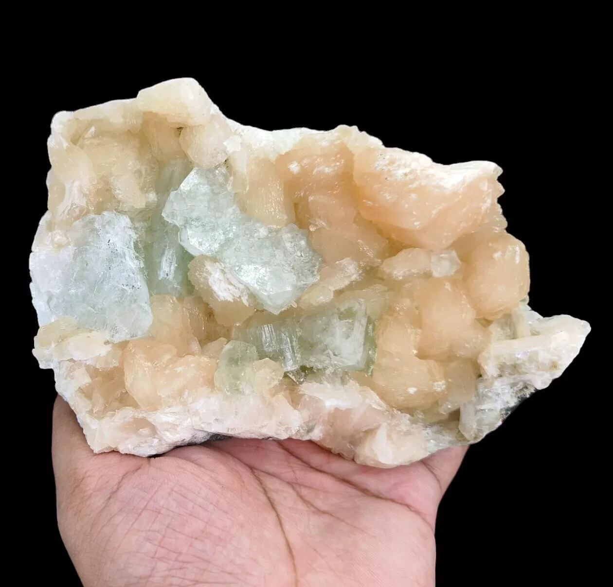 700g Natural Light Green Apophyllite & Stilbite on Base Matrix Mineral