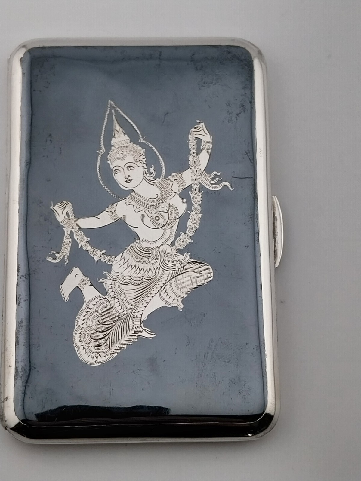 Vintage 1930s–1950s Siam Sterling Silver & Enamel Cigarette Case – Goddess Mekka