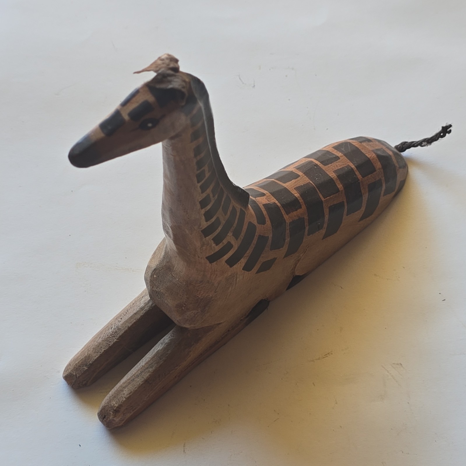 Vtg Hand Made Carved Wood Zebra Horse Hair Tribal Indonesia Statue Figurine