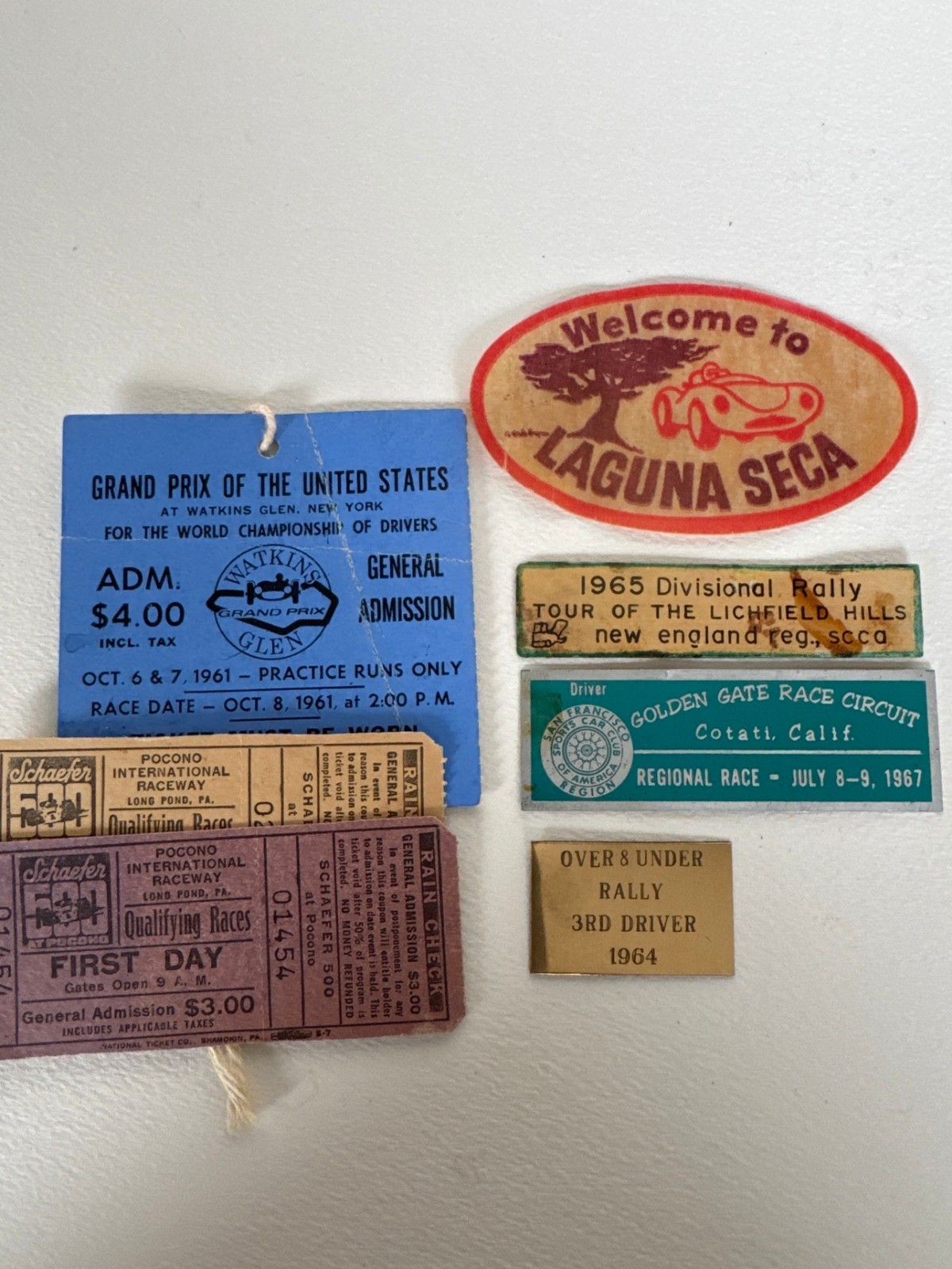1961 Watkins Glen US Grand Prix Pass Pocono Schaefer 500 Laguna Seca Lot