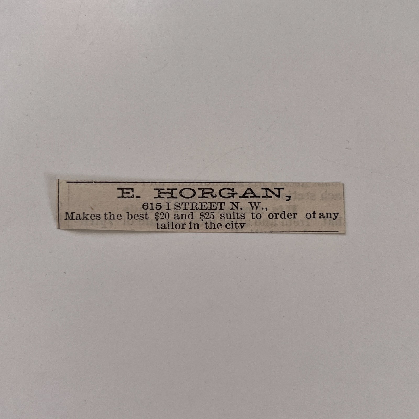 E Horgan Suits To Order 615 I Street NW 1881 Washington DC Clipping TAJ8-S25