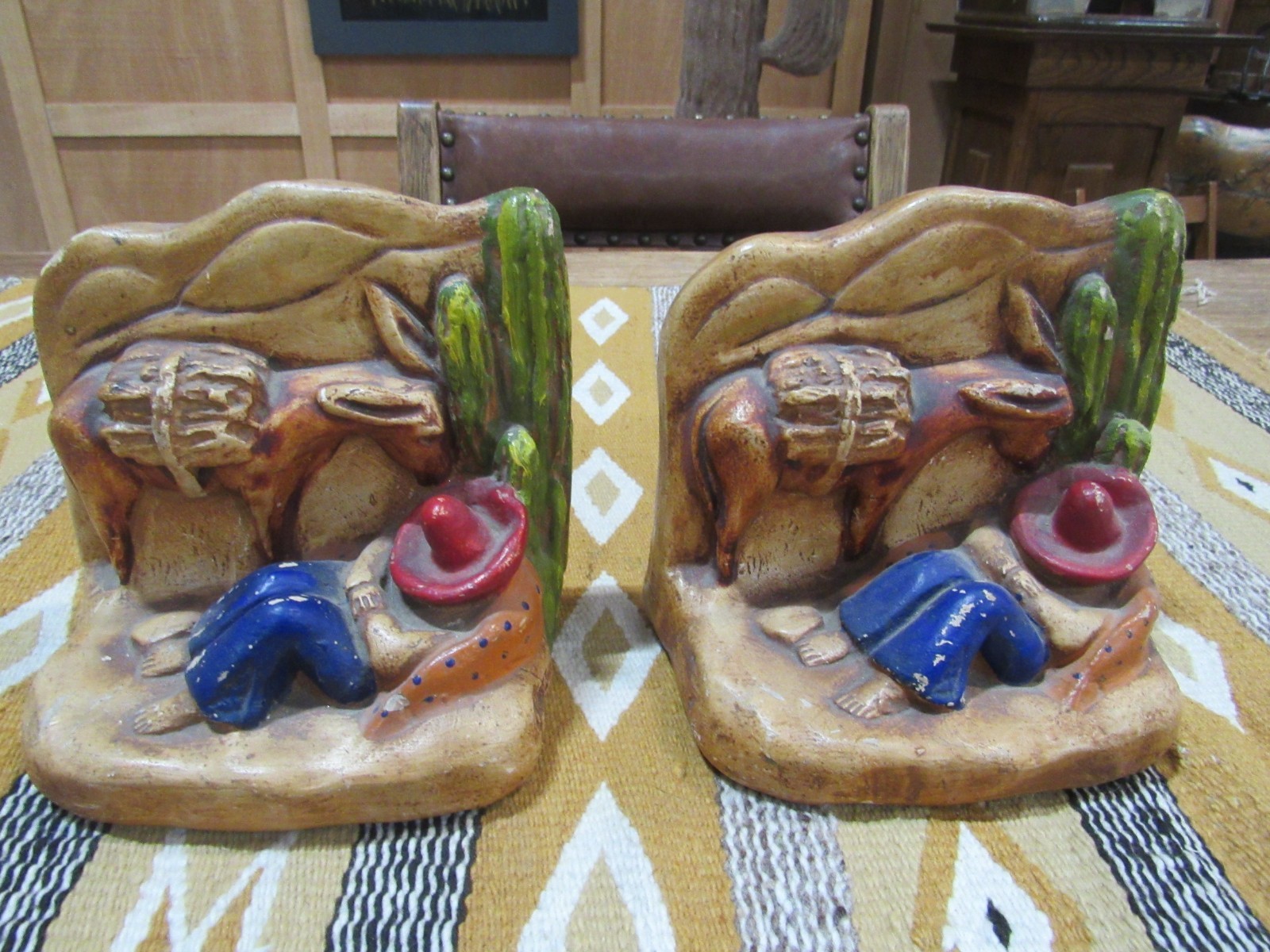 Vintage Pair Old Monterrey Style Signed Book Ends 1940-50s Chalkware GVC