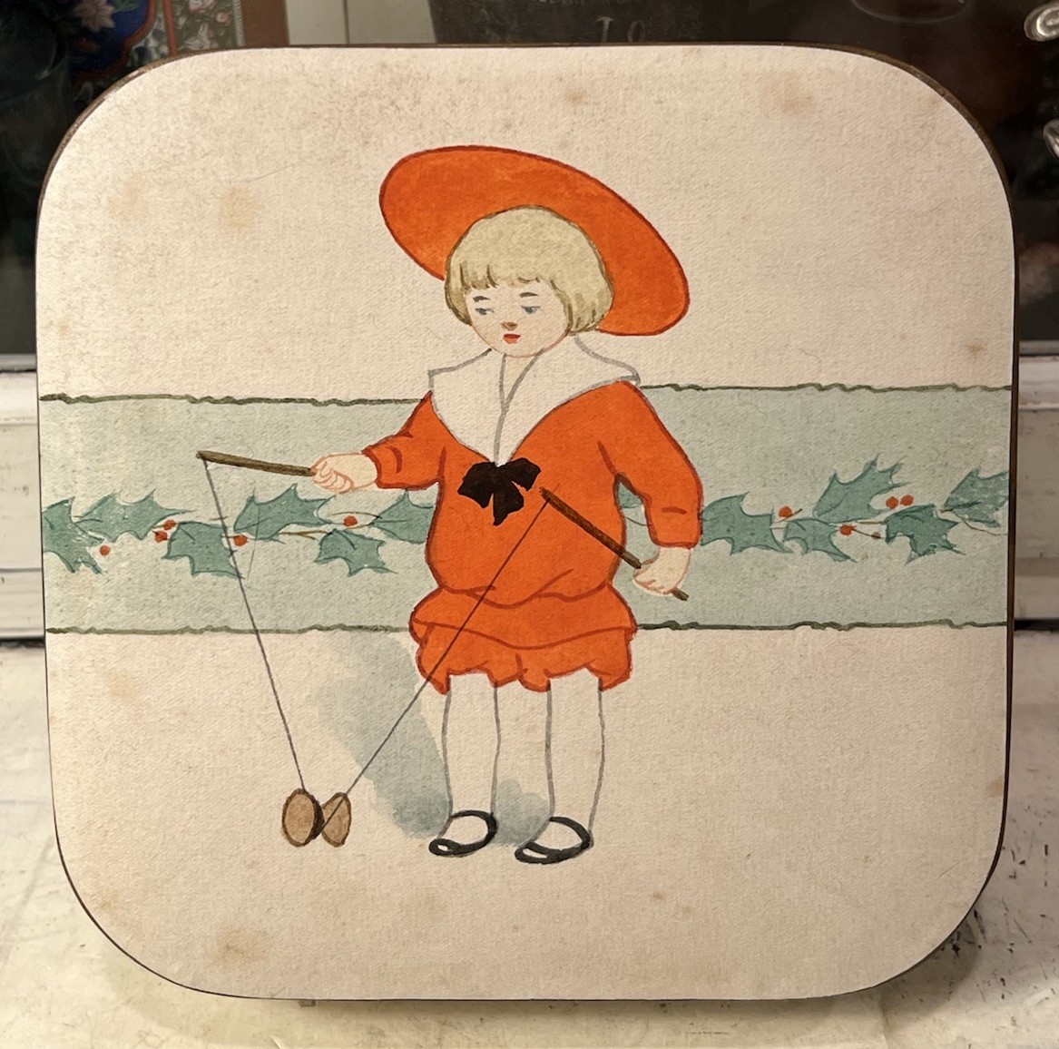 Antique 1910’s Hand Painted Christmas Candy Box George Haas & Sons San Francisco